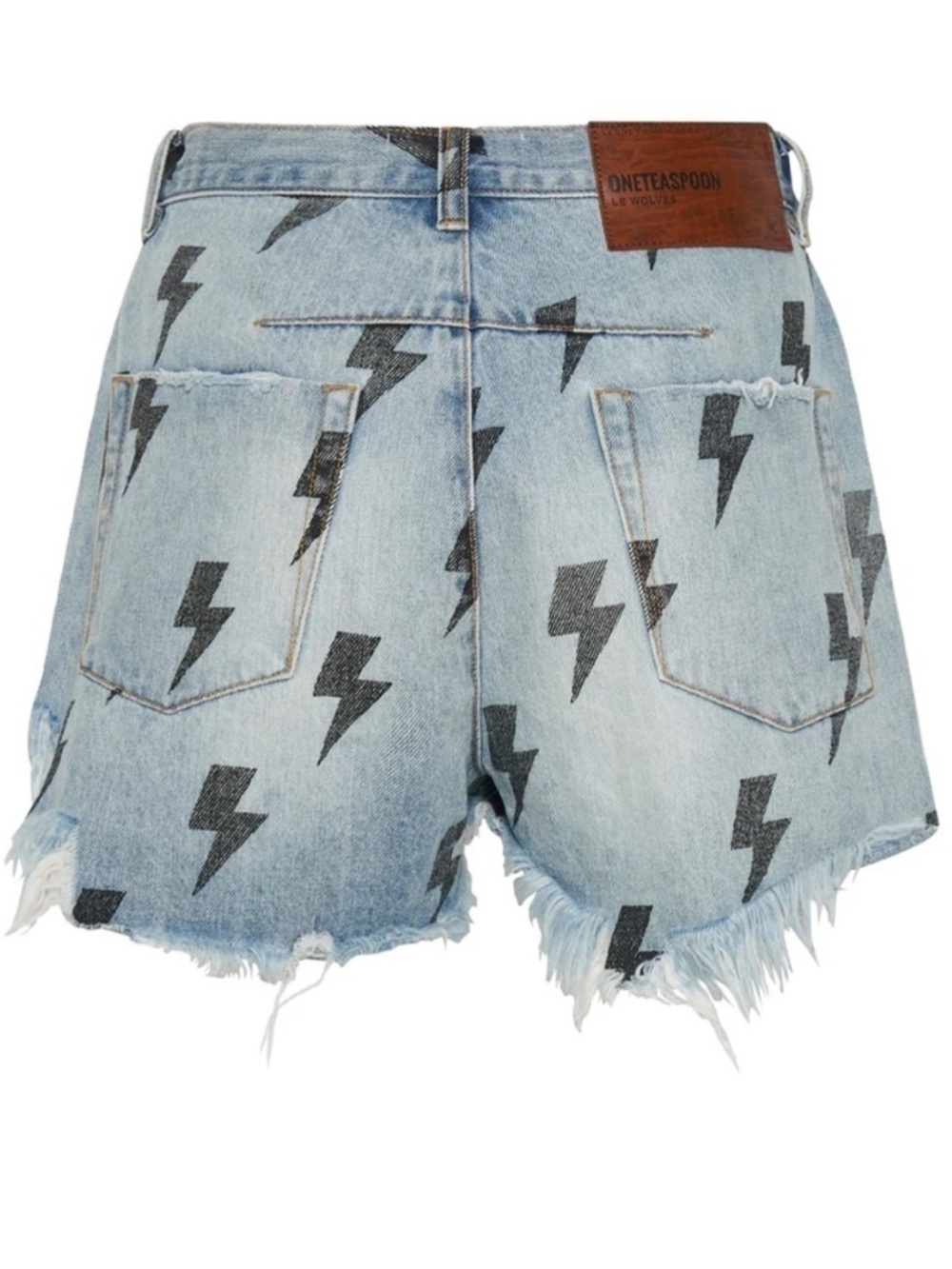 One Teaspoon Light Blue Denim Shorts with Black Lightning Print